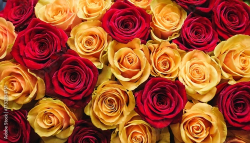 Colorful Roses Background A Bunch Of Red And Yellow Roses Close Up