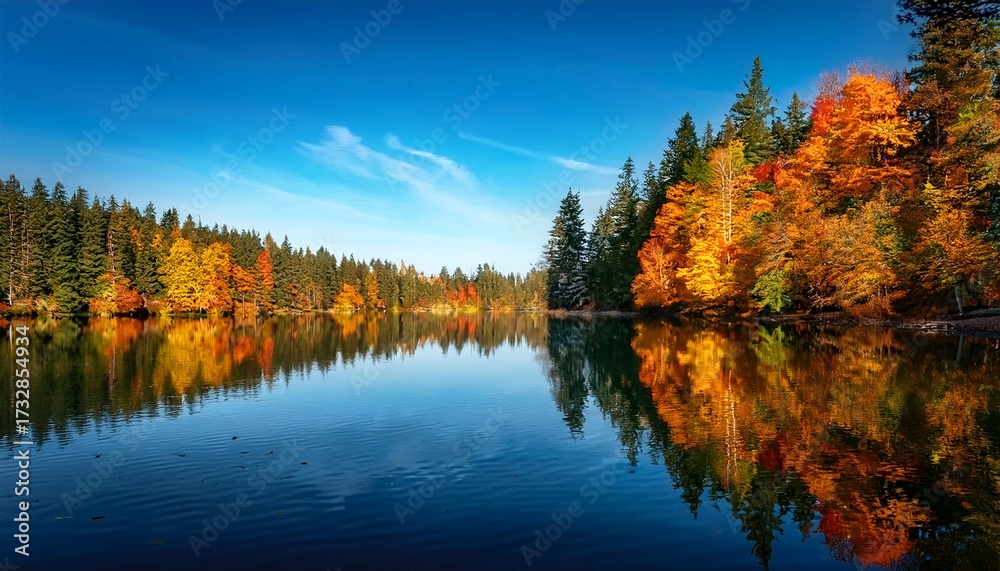 Obraz premium Peaceful Lake Reflection With Fall Colors