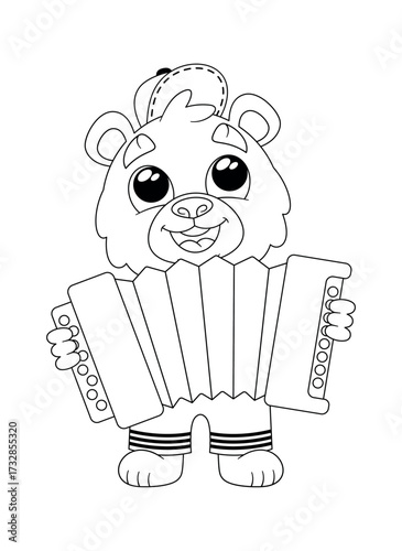 Black-and-white bear playing accordion performance