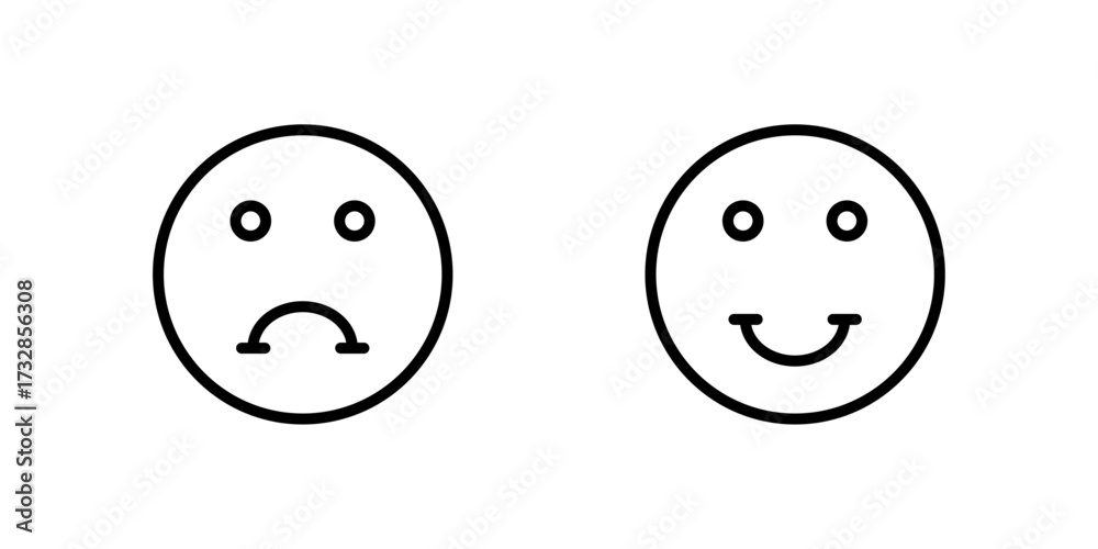 Fototapeta premium Sad face icon, happy face icon, smiley and frown outline icons, emoticon expression vector illustration set, Vector illustrator.