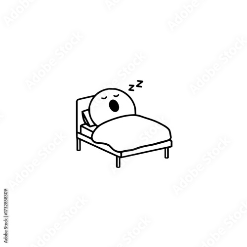 A cartoon character sleeps soundly in a bed with zzz above its head indicating deep slumber and rest