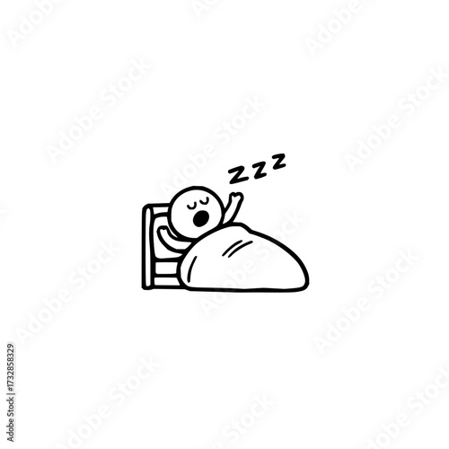 Cartoon figure sleeping soundly in bed with zzz above head indicating deep sleep and restfulness shown