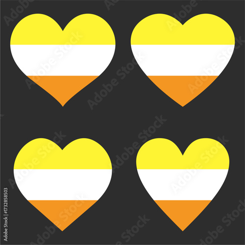 Maverique pride flag colors horizontal striped heart shape set vector illustration.LGBTQIA community.
