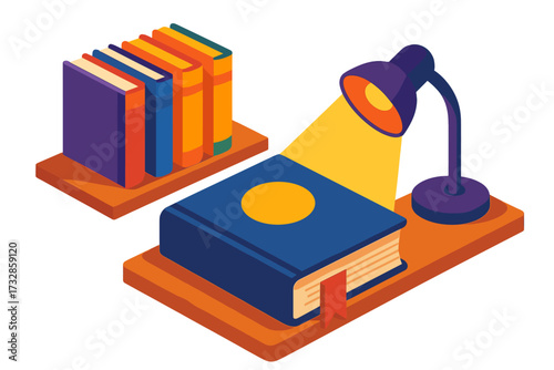 Vibrant Library Bookmark. Isometric vector illustration set Library Novel Bookmark Scene: book on shelf with bookmark sticking out