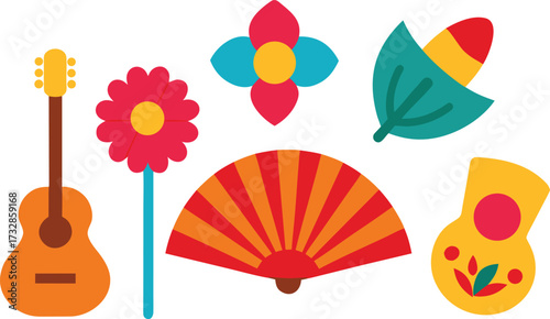Hispanic heritage month icons set vector graphics for festive celebration eps download isolated on transparent background
