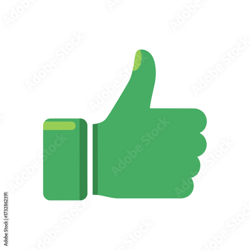 Green thumbs up for positive feedback, showing agreement, and approval with simple gesture. Thumbs up illustrates success, satisfaction, and encouragement in a modern, flat design style,