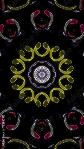 3D animation vertical beautiful video colorful abstract bright light energy 4K abstract lines colorful light shining round shape in center, black background