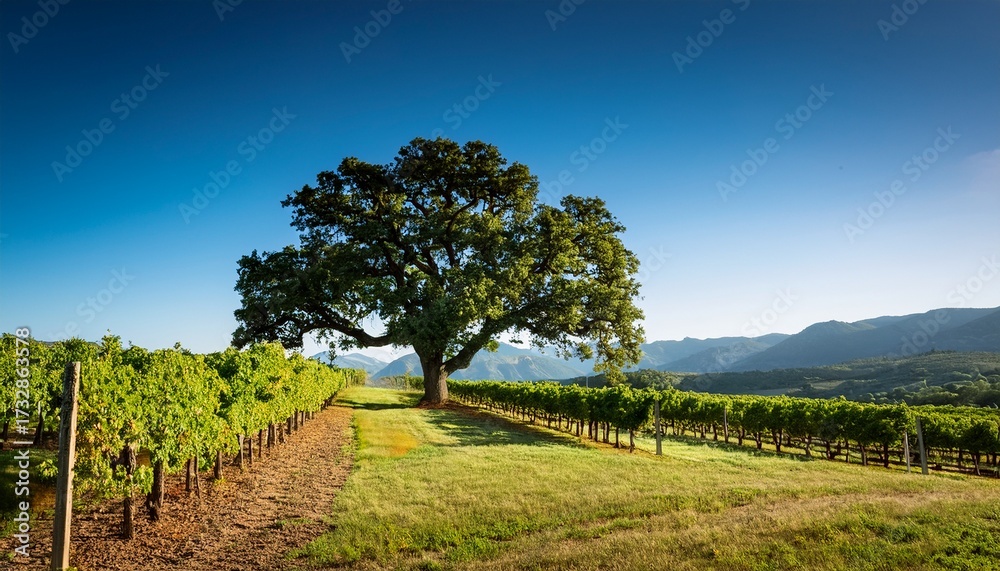 Naklejka premium Oak Tree In Vineyard