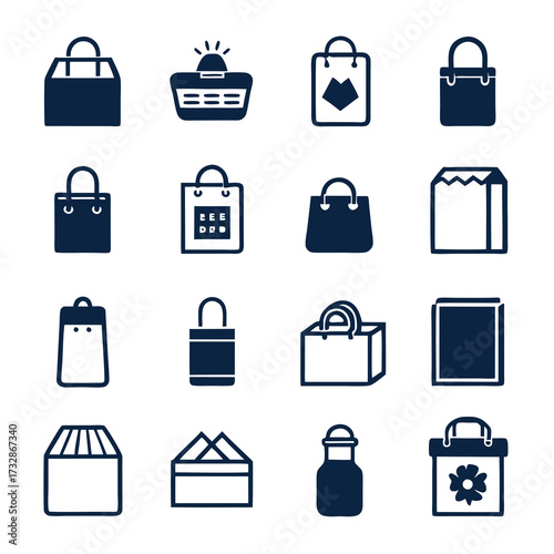 Collection of flat design vector shopping bag and store icons
