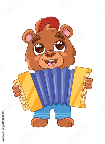 Cartoon bear character playing accordion