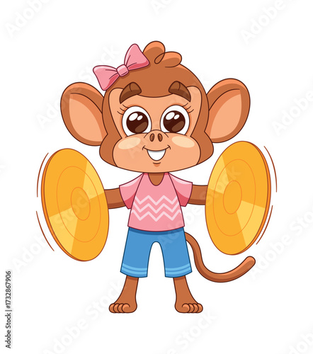 Cute monkey playing musical cymbals
