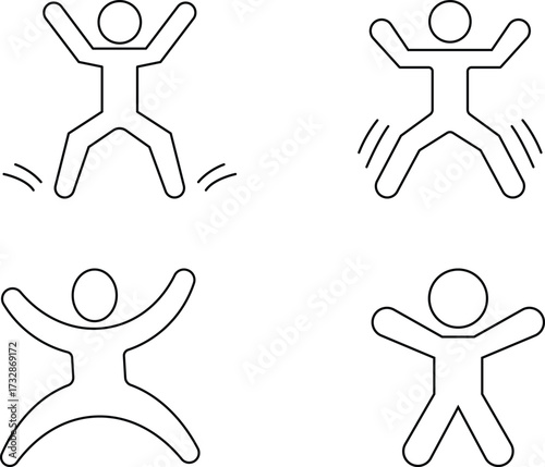 Jump rope exercise outline icon set jumping jacks fitness workout concept