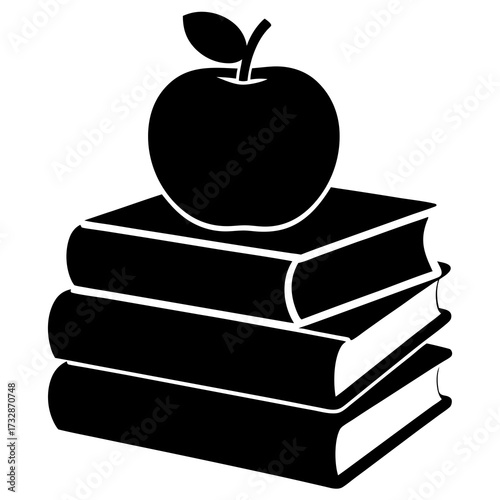 stack of books and apple