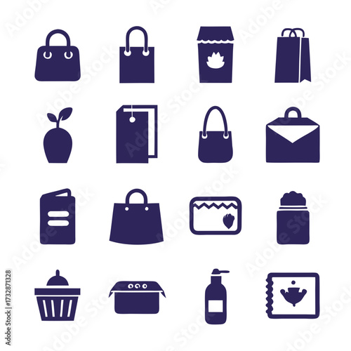 Dark Blue Shopping and Retail Vector Icons Set Design