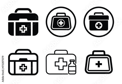 Medical Kit Icon Set Vector Illustration First Aid Emergency Symbols Help Design