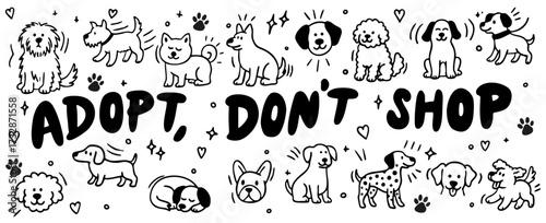  adopt dont shop dog rescue doodle vector illustration