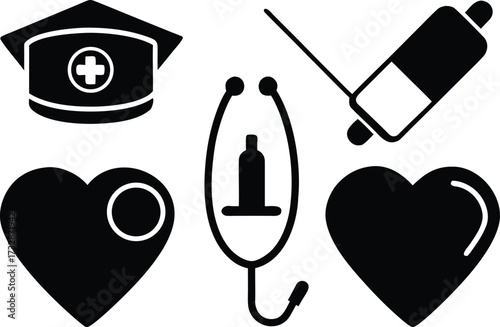 Vector nurse appreciation icons set scalable illustration for medical healthcare design isolated on transparent background