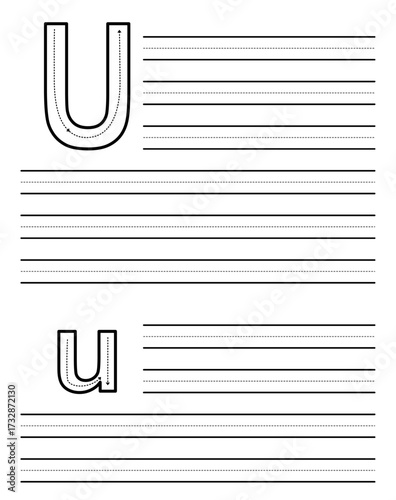 Tracing sheet for learning to write uppercase and lowercase letter A. Worksheet for kindergarten and preschool students practicing alphabet. Exercise pad for children with dotted guide rows