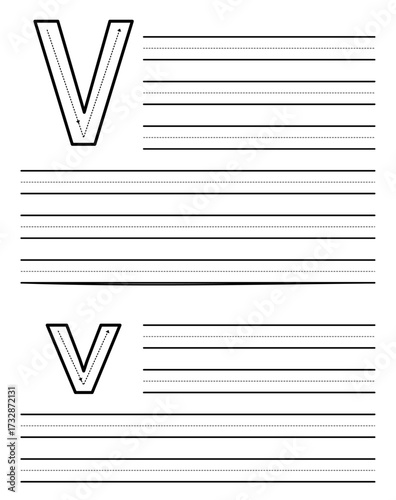 Tracing sheet for learning to write uppercase and lowercase letter A. Worksheet for kindergarten and preschool students practicing alphabet. Exercise pad for children with dotted guide rows