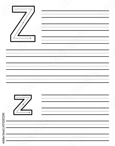 Tracing sheet for learning to write uppercase and lowercase letter A. Worksheet for kindergarten and preschool students practicing alphabet. Exercise pad for children with dotted guide rows
