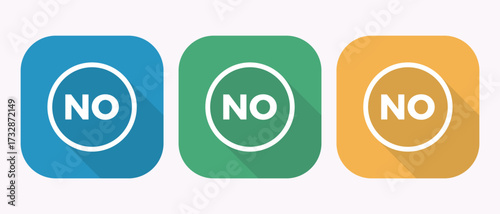 No Symbol Icons Set in Blue Green and Yellow for Rejection and Prohibition