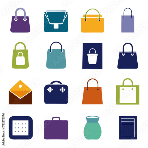 Colorful assortment of bags and miscellaneous object icons