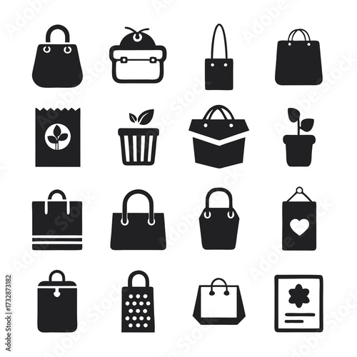 Minimalist black and white icons set of shopping bags