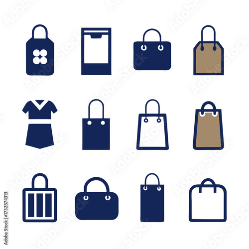 Icons of shopping bags and clothing items vector set