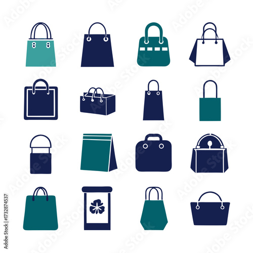 Collection of various shopping bag icons in flat design