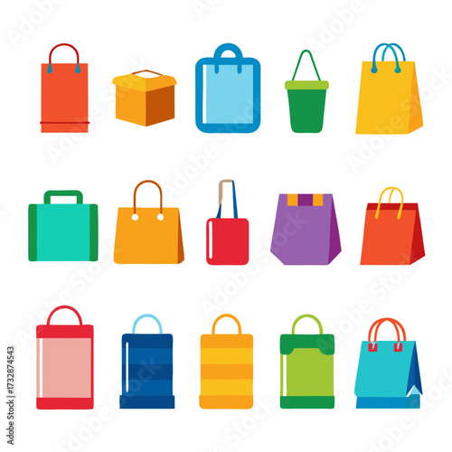 Colorful shopping bags collection flat design illustration isolated
