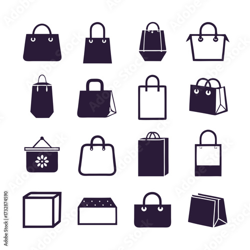 Various styles of shopping bags and box icons