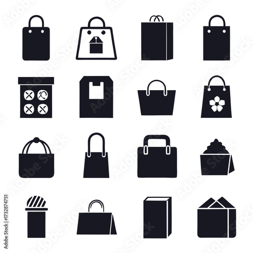 Assorted shopping bag and retail container icon set