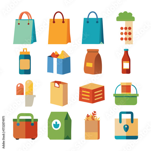 Collection of flat vector containers and bags illustration