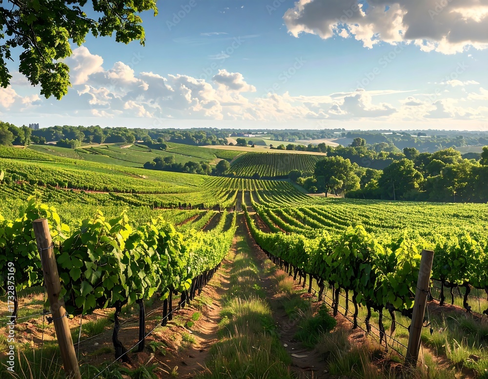 Fototapeta premium Panoramic vineyard landscape at sunset (2)
