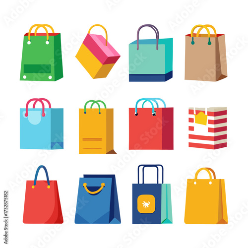 Collection of colorful shopping bags for business and retail