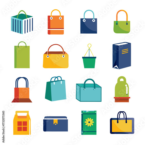 Flat vector graphic of various shopping bag illustrations