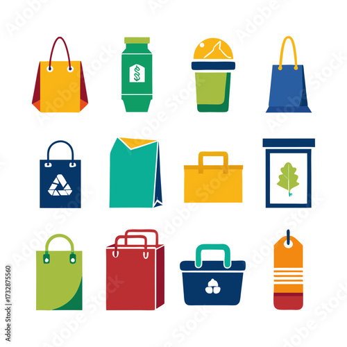 Colorful flat design shopping bags and packaging vector collection