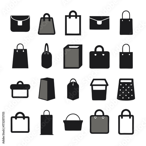 Collection of stylized shopping bags and containers icons
