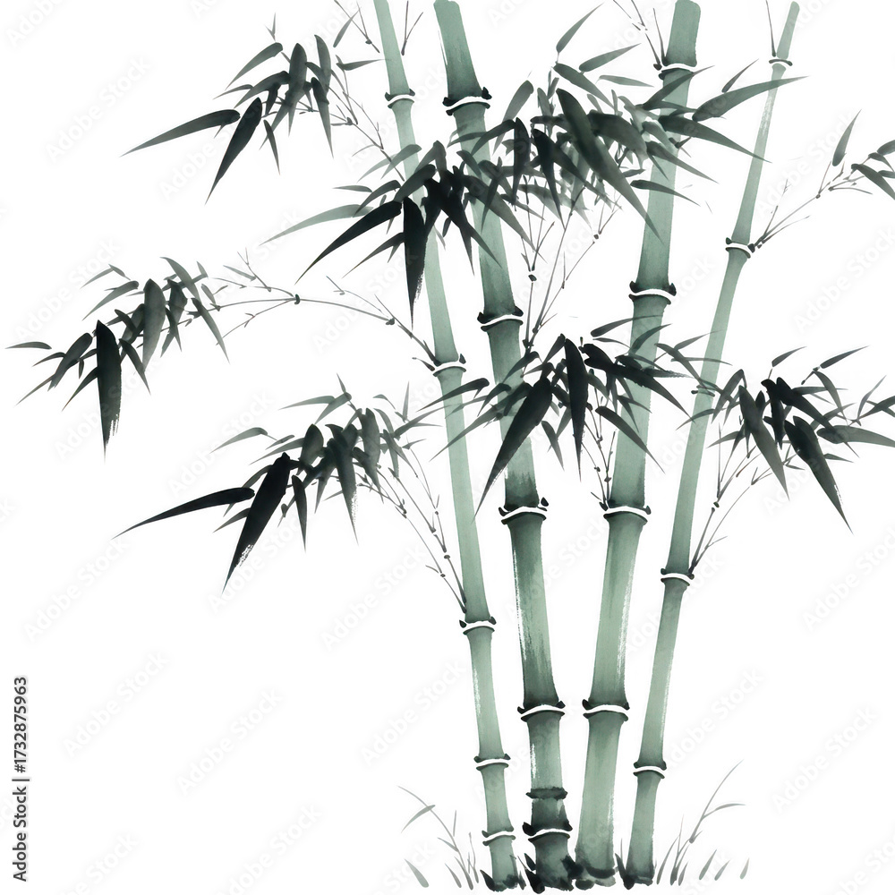 Fototapeta premium Bamboo stalks and leaves illustration isolated on transparent background