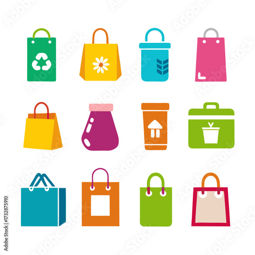 Collection of colorful shopping bags isolated on white backdrop