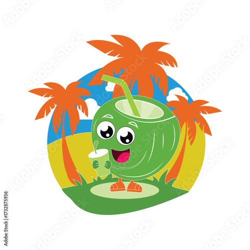 Cute Coconut Cartoon Vector – Tropical Fruit Illustration.