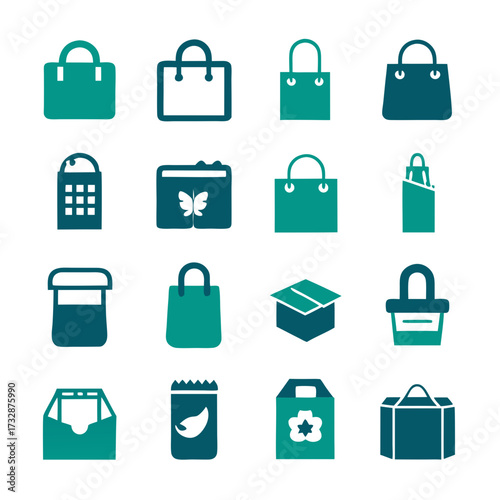 Assortment of vector shopping bags and packaging icons