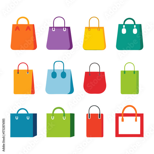 Colorful shopping bags array flat design on white background