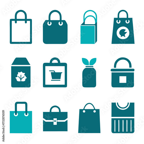 Collection of twelve shopping bag vector icons on white
