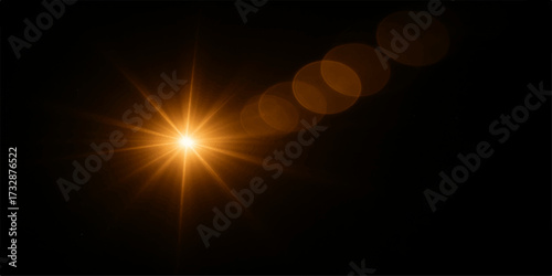 Orange and yellow glowing star light explosion in dark space with bright energy flare illustration