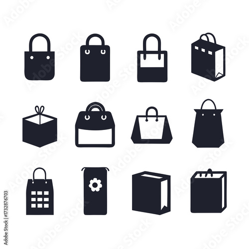 Collection of stylized shopping bag and gift box icons