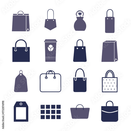 Various stylized shopping bags and retail object illustrations