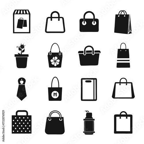 Collection of different icons on a white background