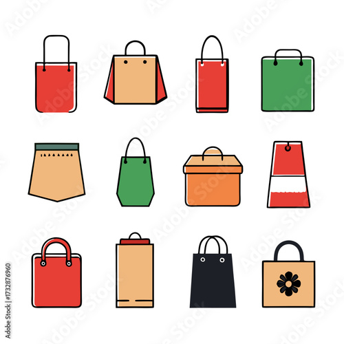 Collection of Colorful Shopping Bags in Flat Vector Style