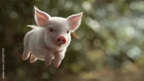 A flying baby pig in a 16:9 aspect ratio